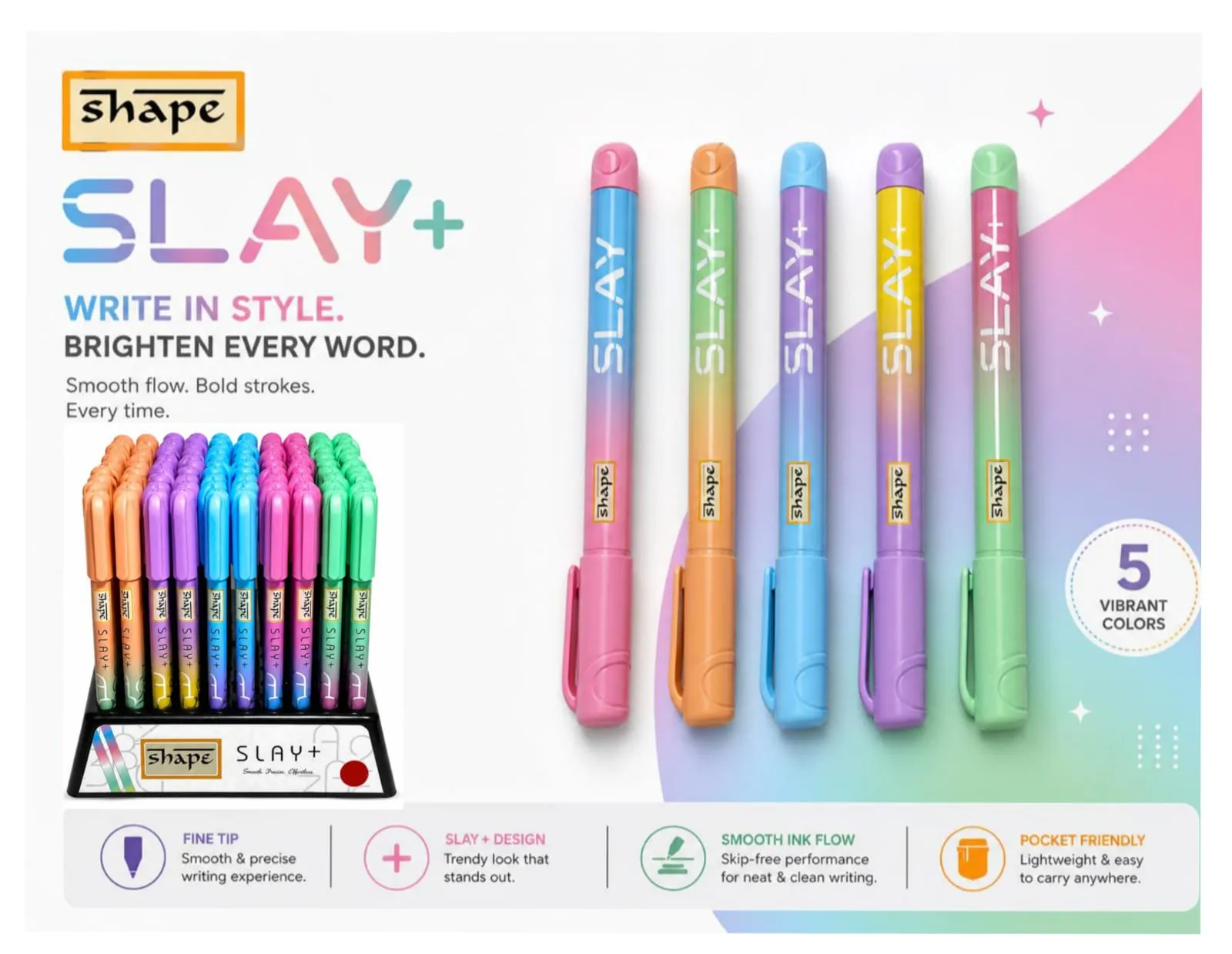 SHAPE SLAY+ Ball Pen – Smooth Writing Pastel Design Pens - Image 3