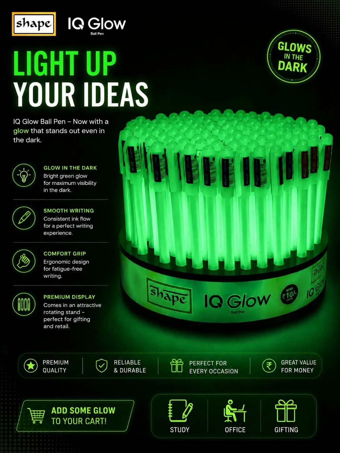 SHAPE IQ Glow Ball Pen – Glow Effect Smooth Writing Pens - Image 2