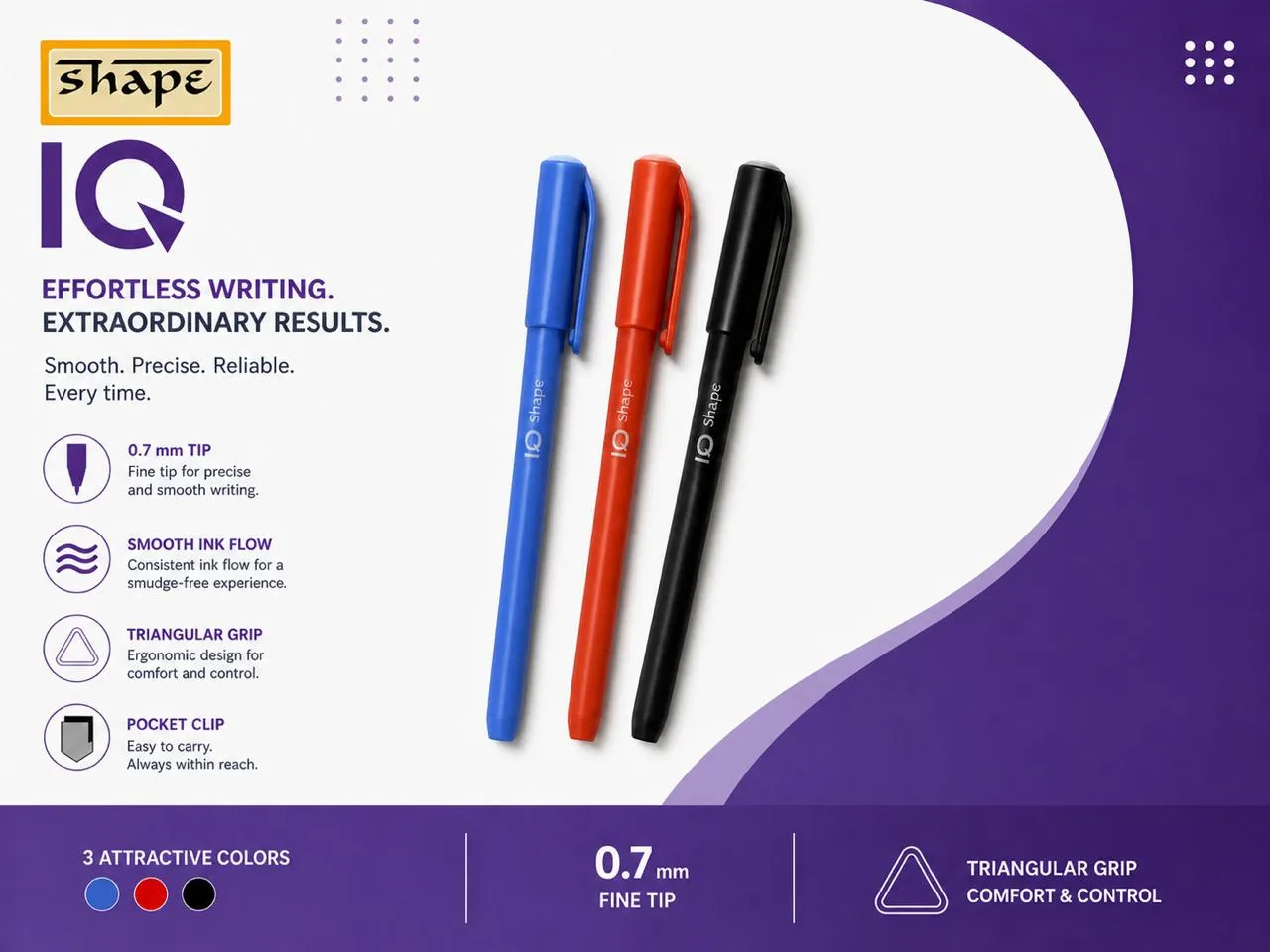 SHAPE IQ Ball Pen – 0.5mm Fine Tip Smooth Writing Pens - Image 2