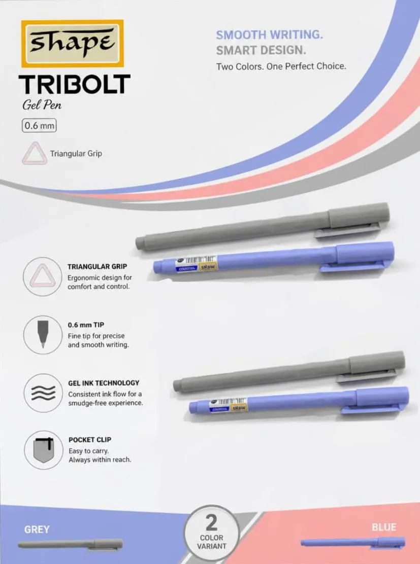 SHAPE Tribolt Gel Pen – 0.6mm Fine Tip Gel Pens - Image 2