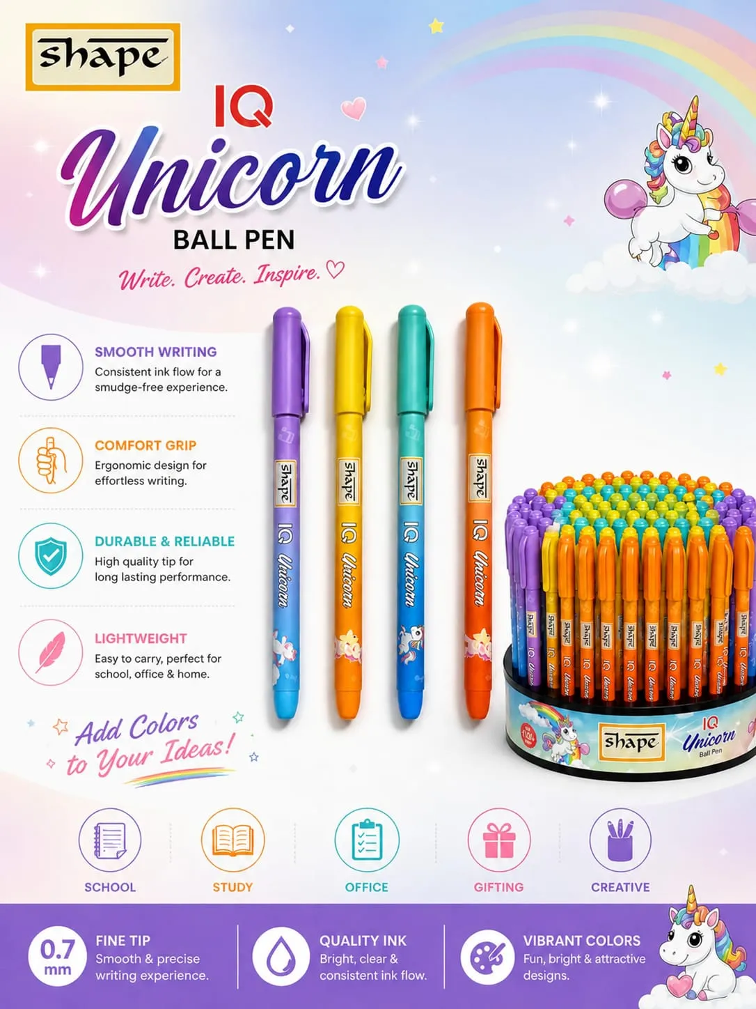 SHAPE IQ UNICORN Smooth Writing Matte Finish Pens - Image 3
