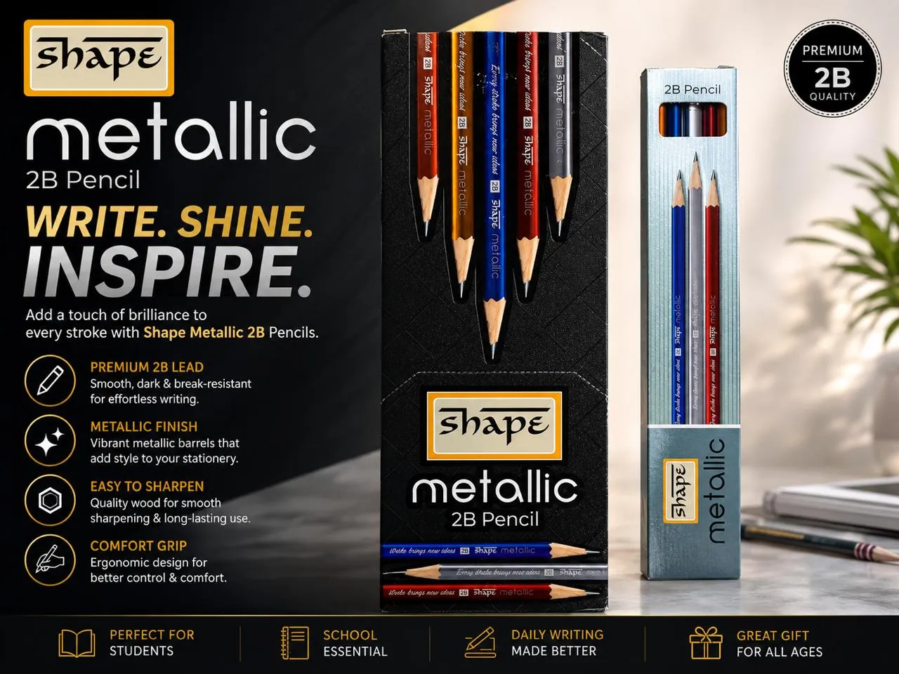 SHAPE Metallic Smooth Dark Writing Pencil - Image 3