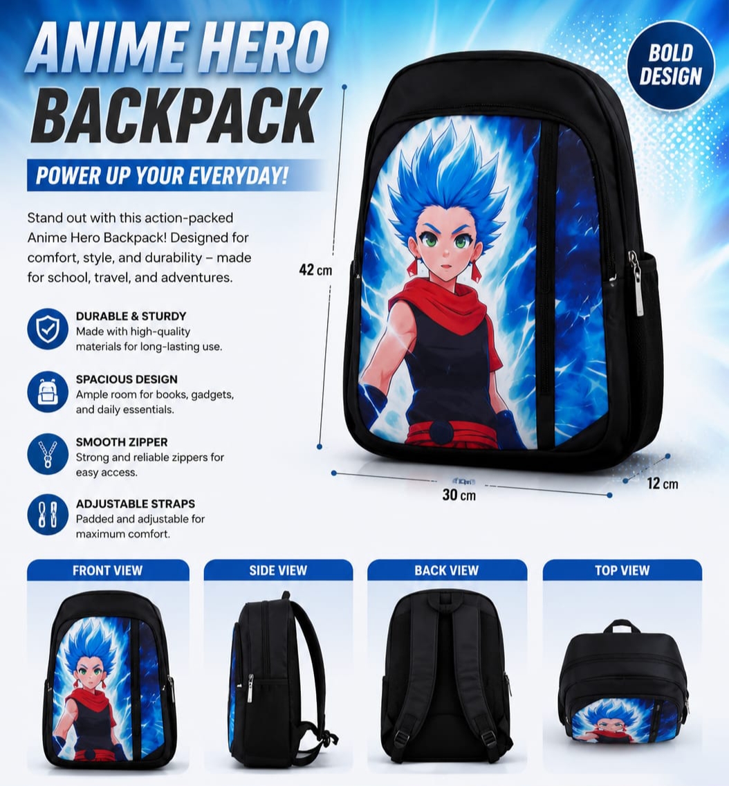 FENIX - Cartoon Warrior kids school backpack - Black bag - Image 3
